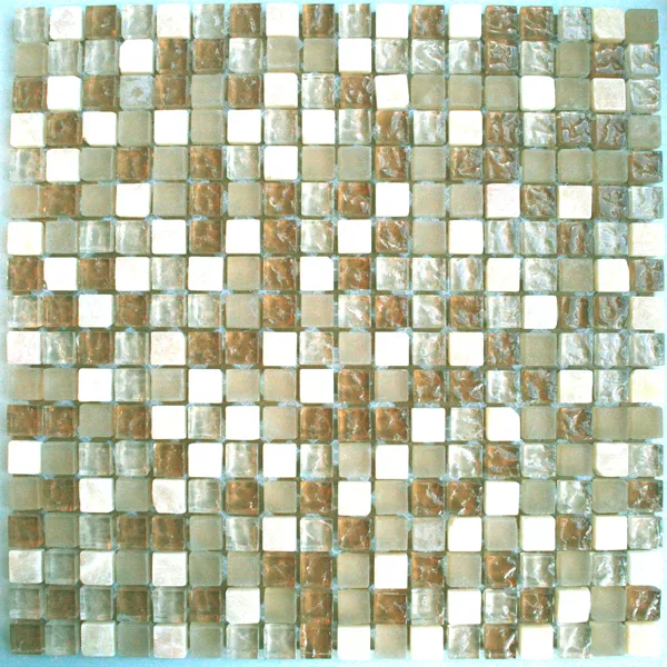 Azulejo Mosaico Vidro Mármore 15x15x8mm Bege Mix Onyx