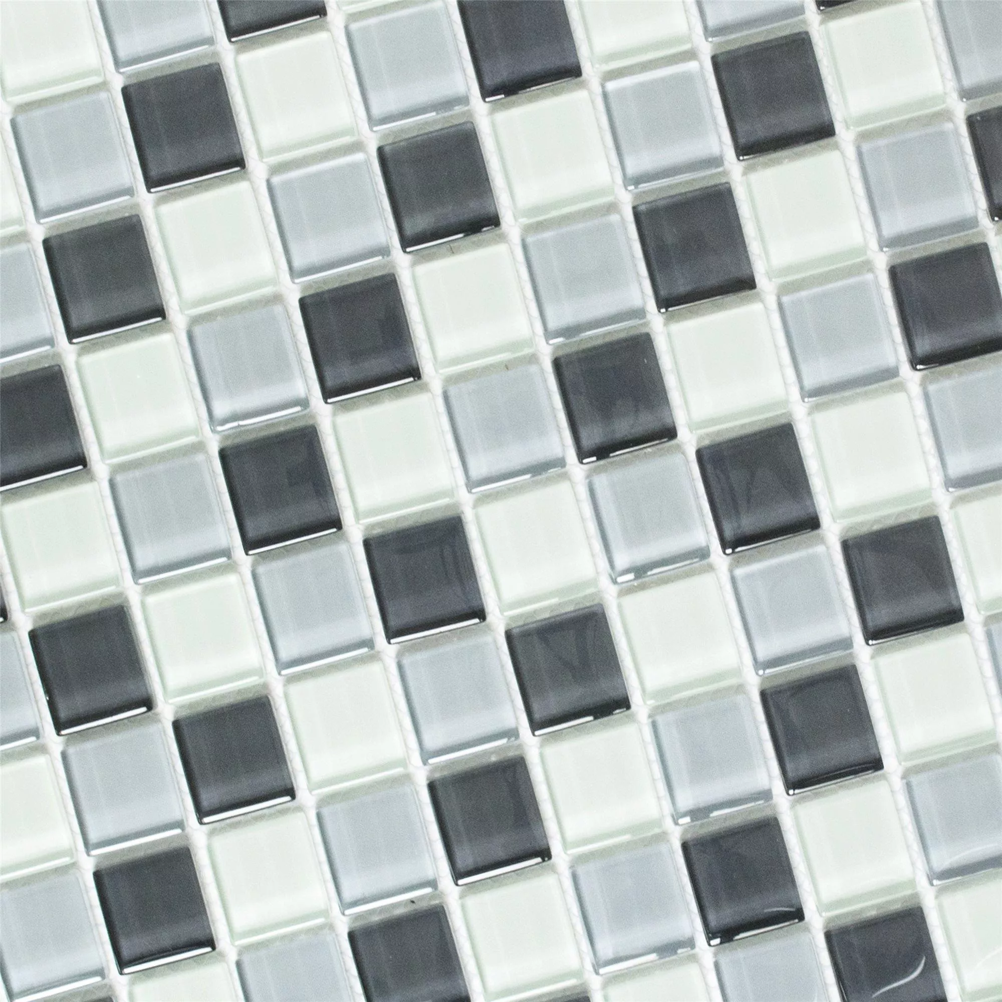 Mosaico De Vidro Azulejos Alpha Cinza Branco Quadrada 25