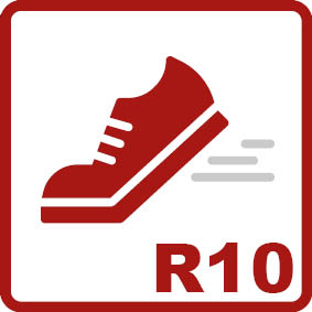 Antideslizante R10 
Ângulo de inclinação de 10-19°Valor médio de atrito, ideal para áreas como cozinhas de café e chá ou instalações sanitárias.