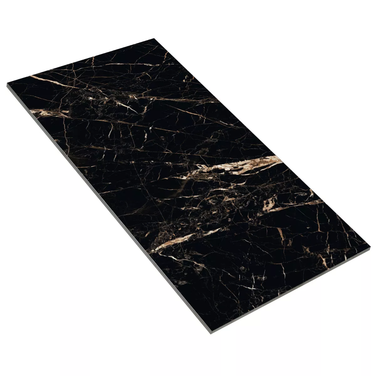 Ladrilhos Trento Aparência de Mármore Preto Ouro Polido Brilhante 60x120cm