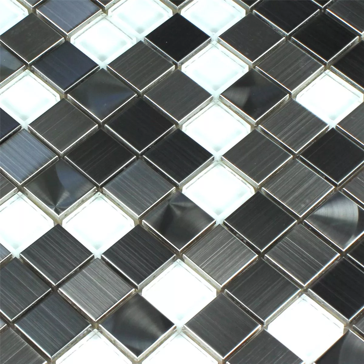 Padrão de Azulejo Mosaico Aço Inoxidável Vidro Branco Prata