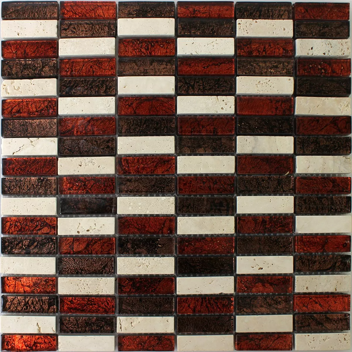 Padrão de Azulejo Mosaico Pedra Natural Vidro Vermelho Marrom Bege Stick