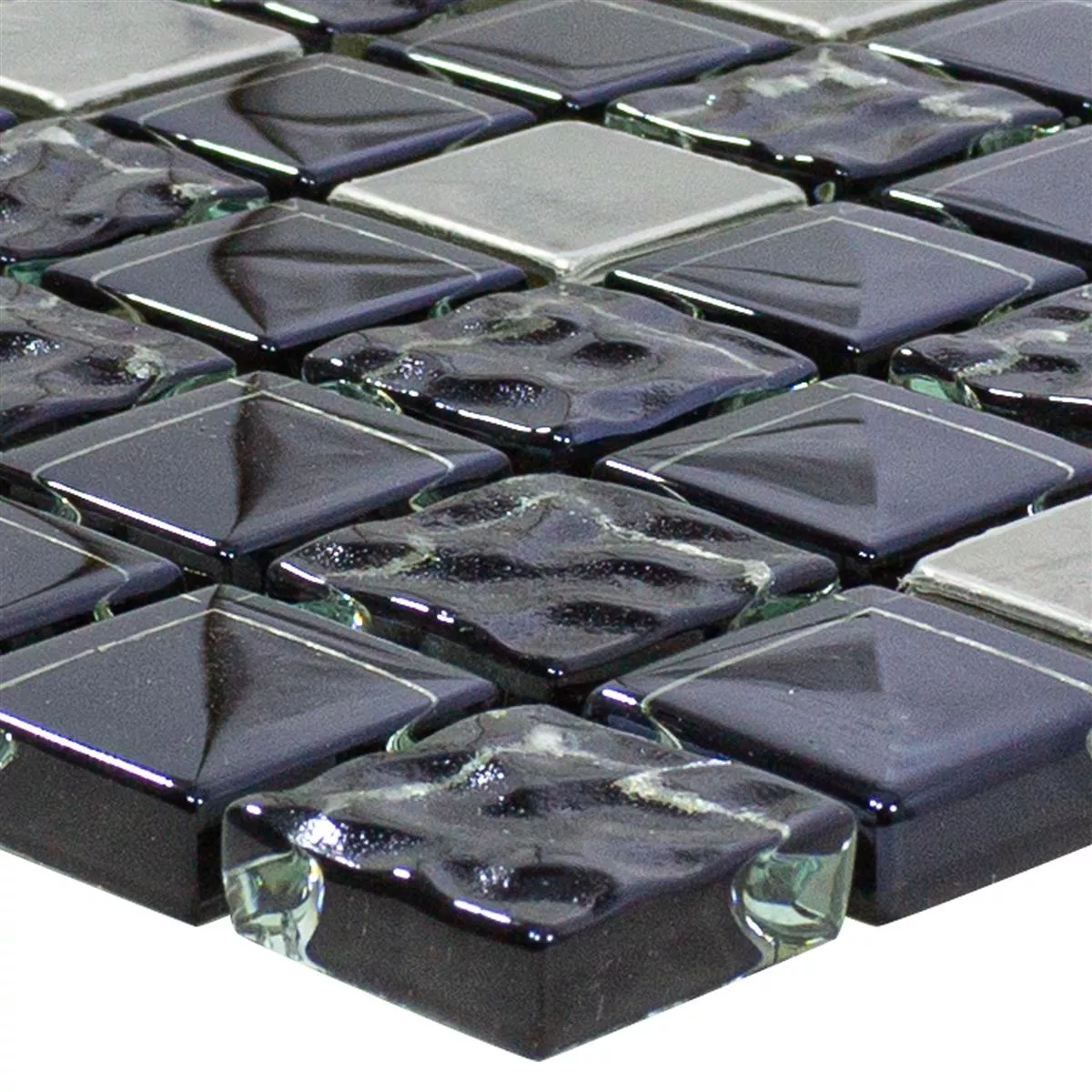 Padrão de Azulejo Mosaico Vidro Aço Inoxidável Blackriver Preto Prata Mix