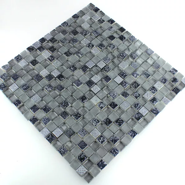 Padrão de Azulejo Mosaico Escimo Vidro Pedra Natural Mix Grey Black