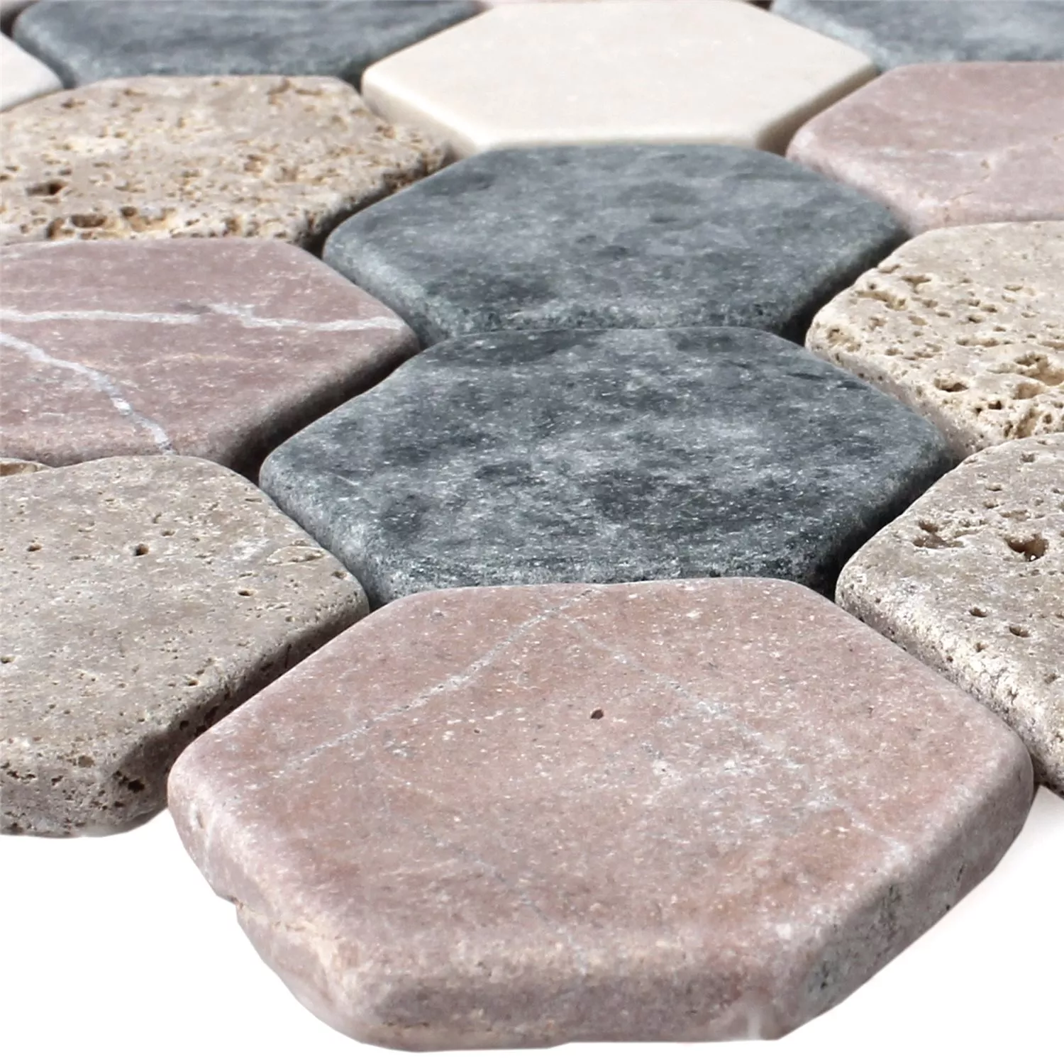 Azulejo Mosaico Mármore Tarsus Hexágono Multicolorido Azulejo Mosaico Mármore Tarsus Hexágono Multicolorido