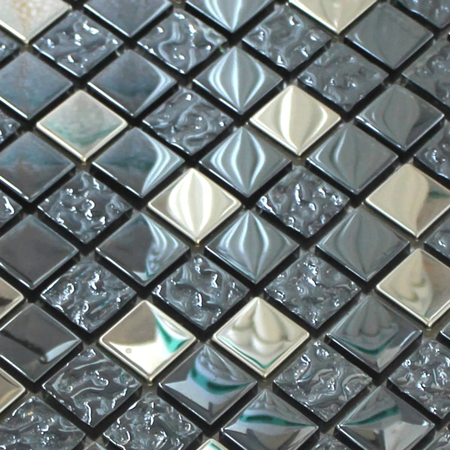 Padrão de Azulejo Mosaico Vidro Metal Mix Whitney Prata Preto 