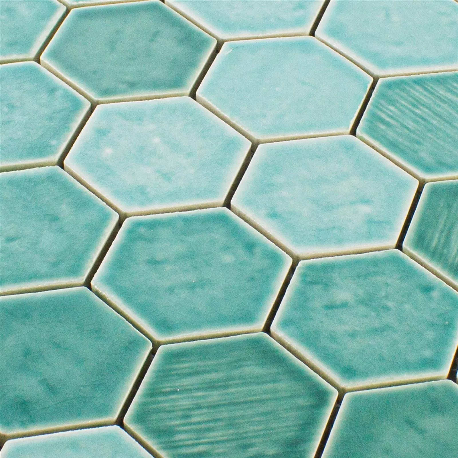 Cerâmica Azulejo Mosaico Roseburg Hexágono Brilhante Turquesa