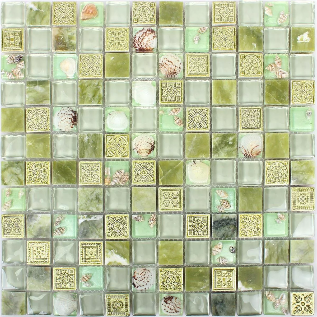 Mosaico De Vidro Ladrilhos De Pedra Natural Tatvan Concha Verde