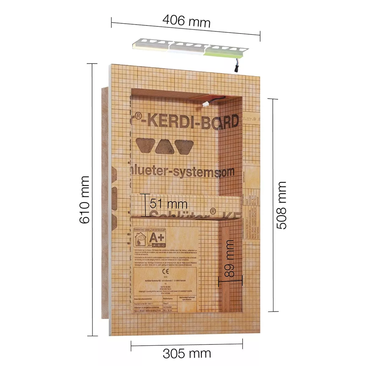 Conjunto de nicho Schlüter Kerdi Board NLT iluminação LED branco quente 30,5x50,8x0,89 cm