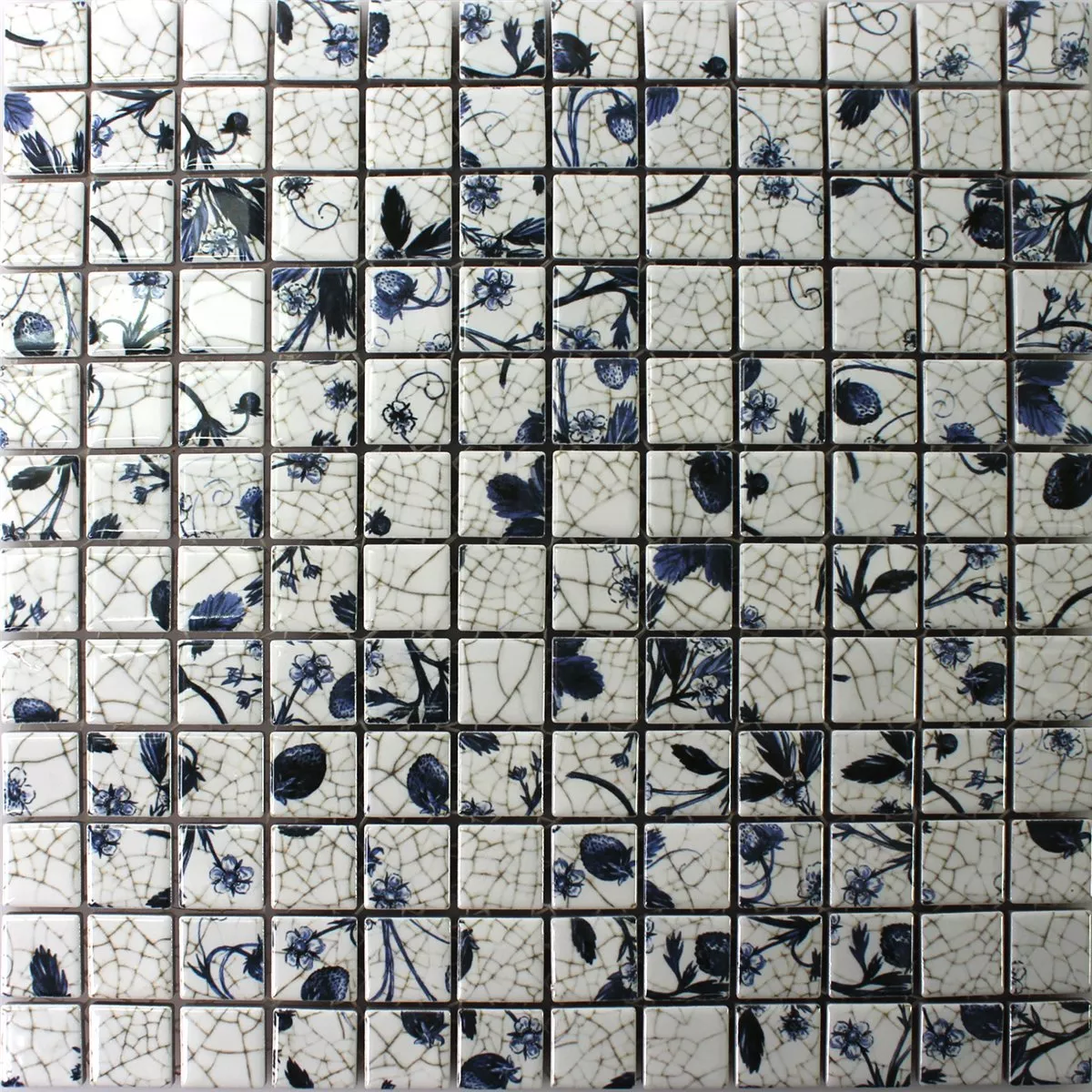 Padrão de Azulejo Mosaico Cerâmica Strawberry Branco Azul