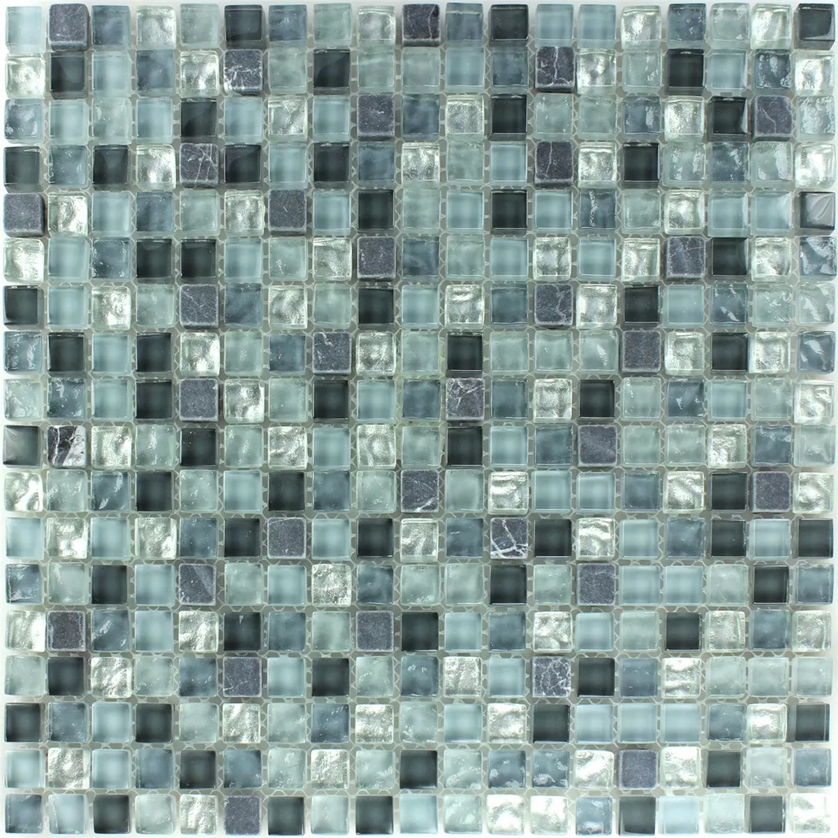 Azulejo Mosaico Mármore Vidro Cinza Mix 15x15x8mm