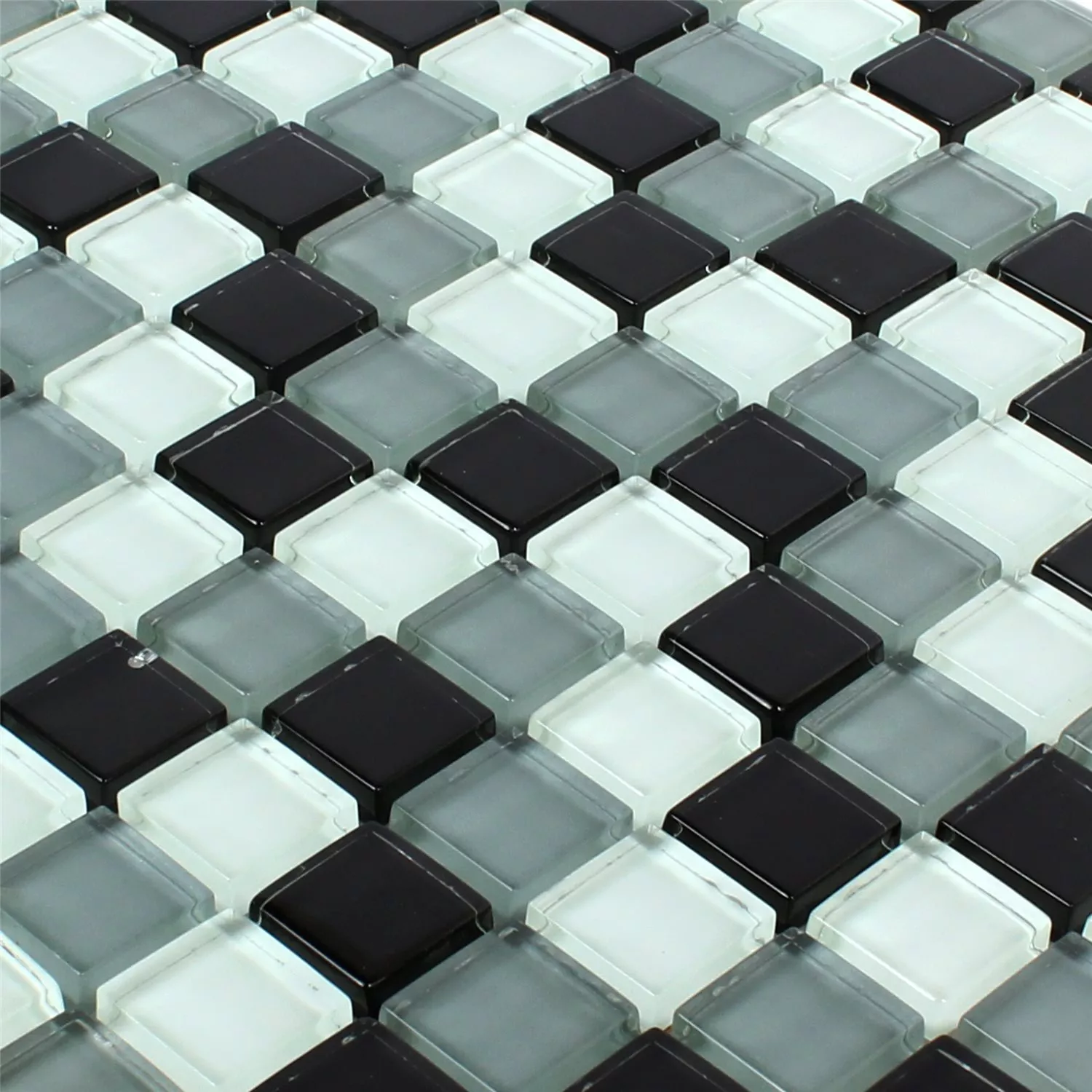 Padrão de Azulejo Mosaico Vidro Palmas Preto Cinza Branco