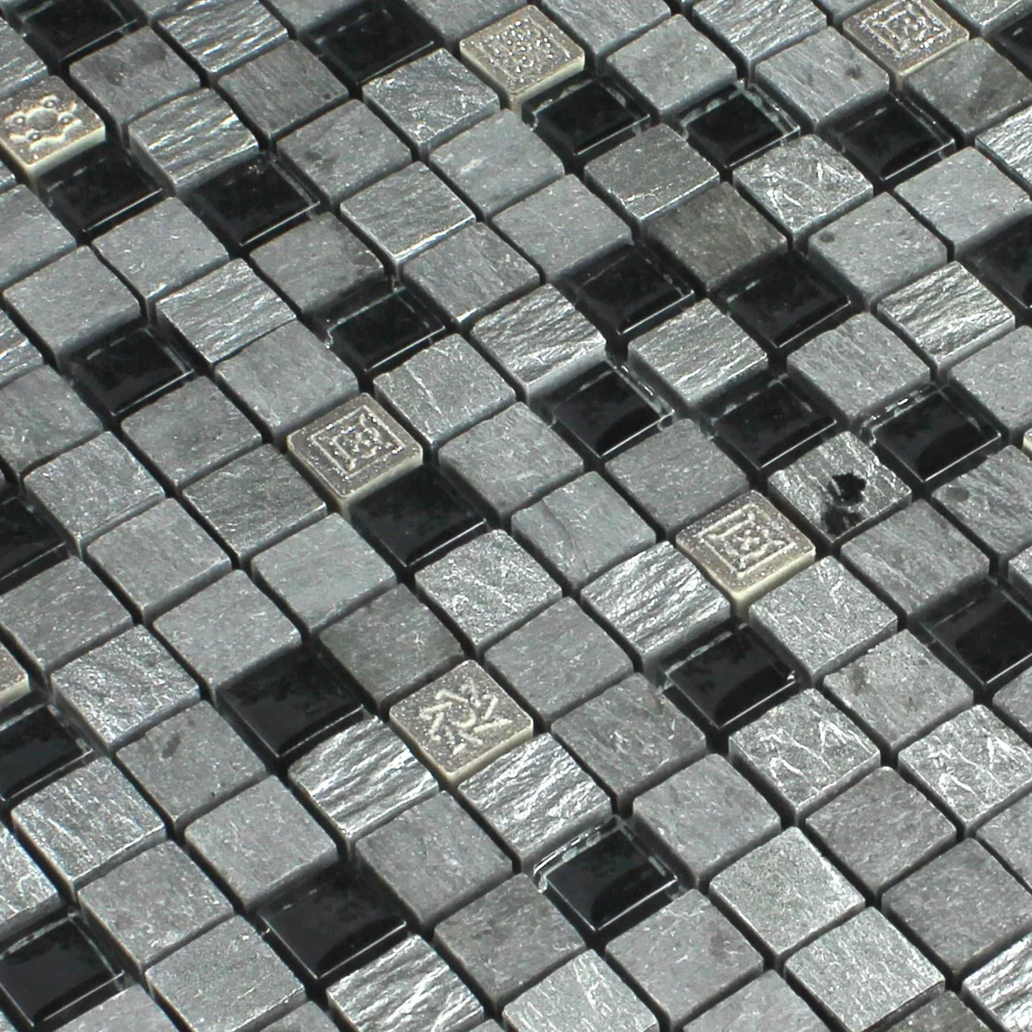 Azulejo Mosaico Vidro Pedra Natural Prata Preto