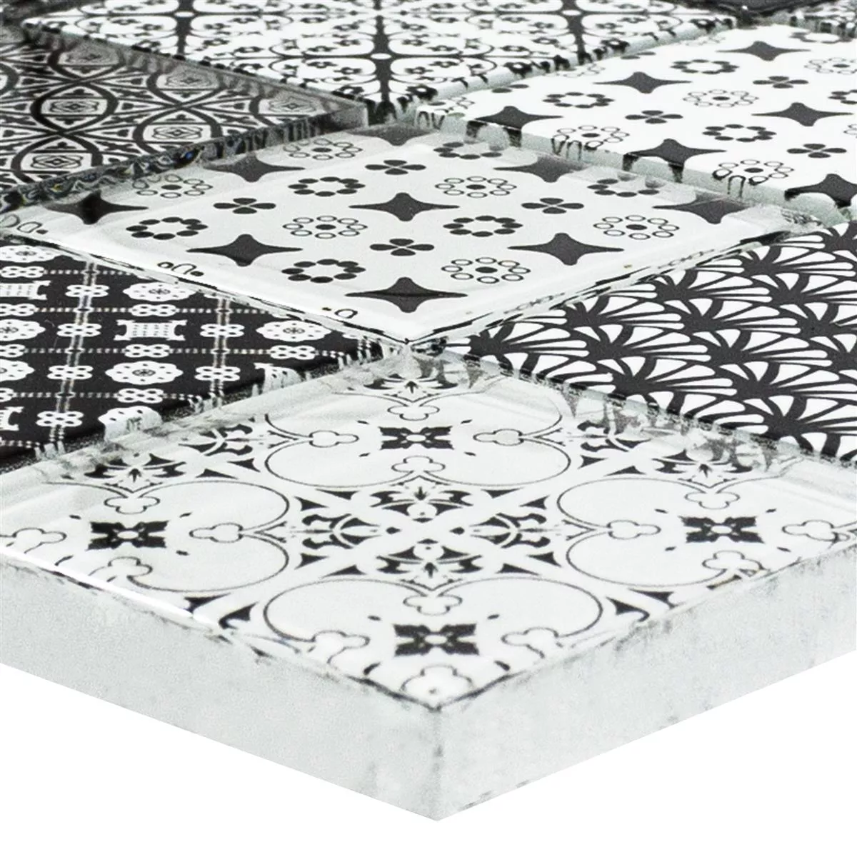 Mosaico De Vidro Azulejos Ornamento Preto Branco