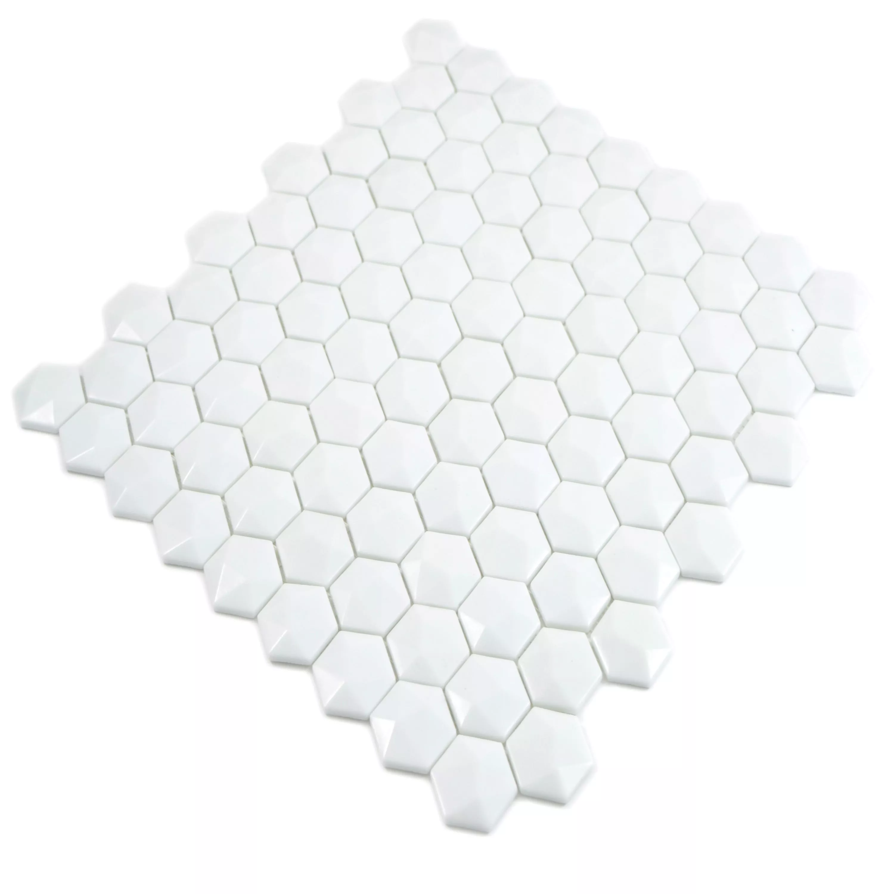 Padrão de Mosaico De Vidro Azulejos Benevento Hexágono 3D Branco