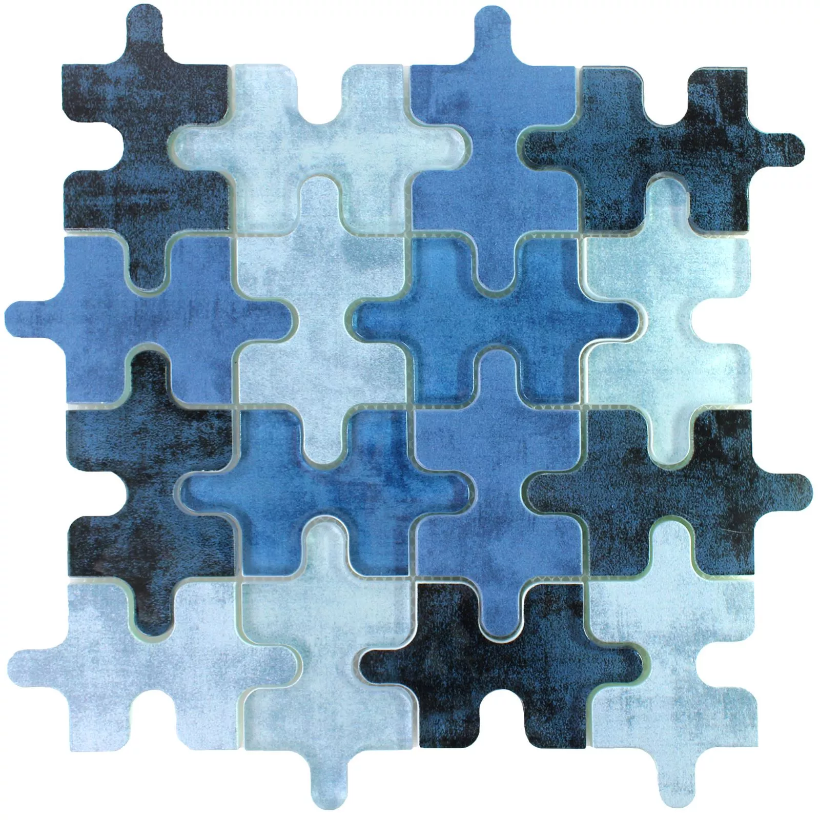 Padrão de Mosaico De Vidro Azulejos Puzzle Azul