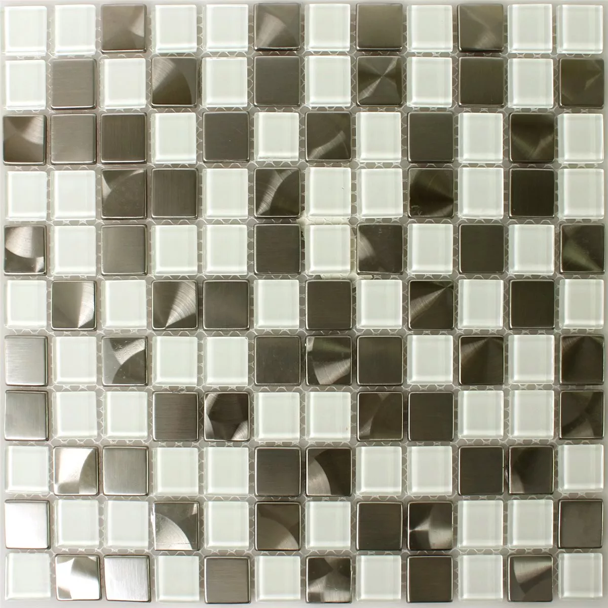 Azulejo Mosaico Aço Inoxidável Vidro Branco Prata Mix