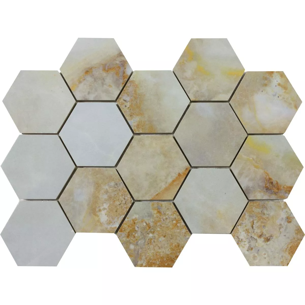 Mosaico Cerâmico Azulejos Naftalin Hexágono Marrom Branco