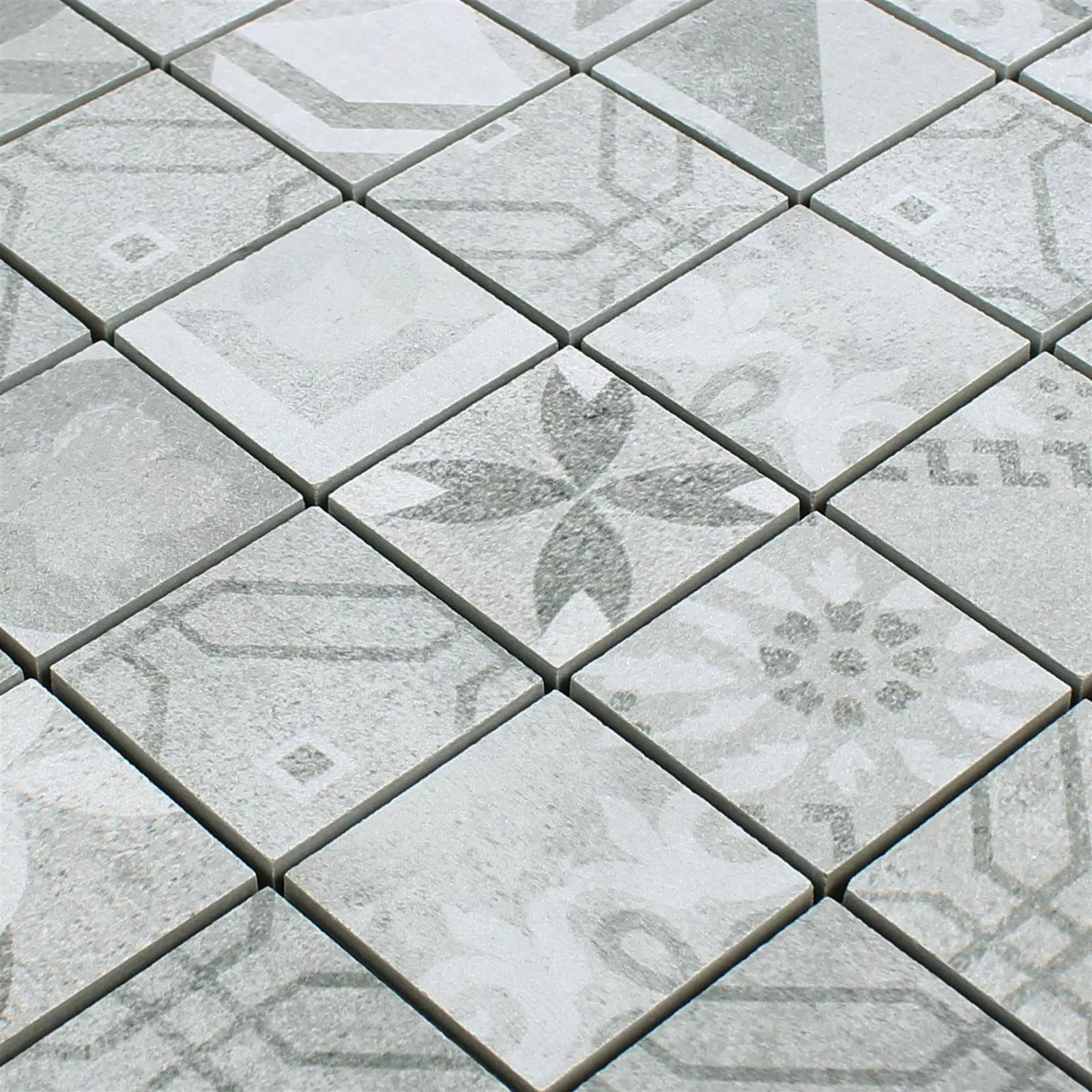 Padrão de Mosaico Cerâmico Vintage Azulejos Coupe Cinza R10/B