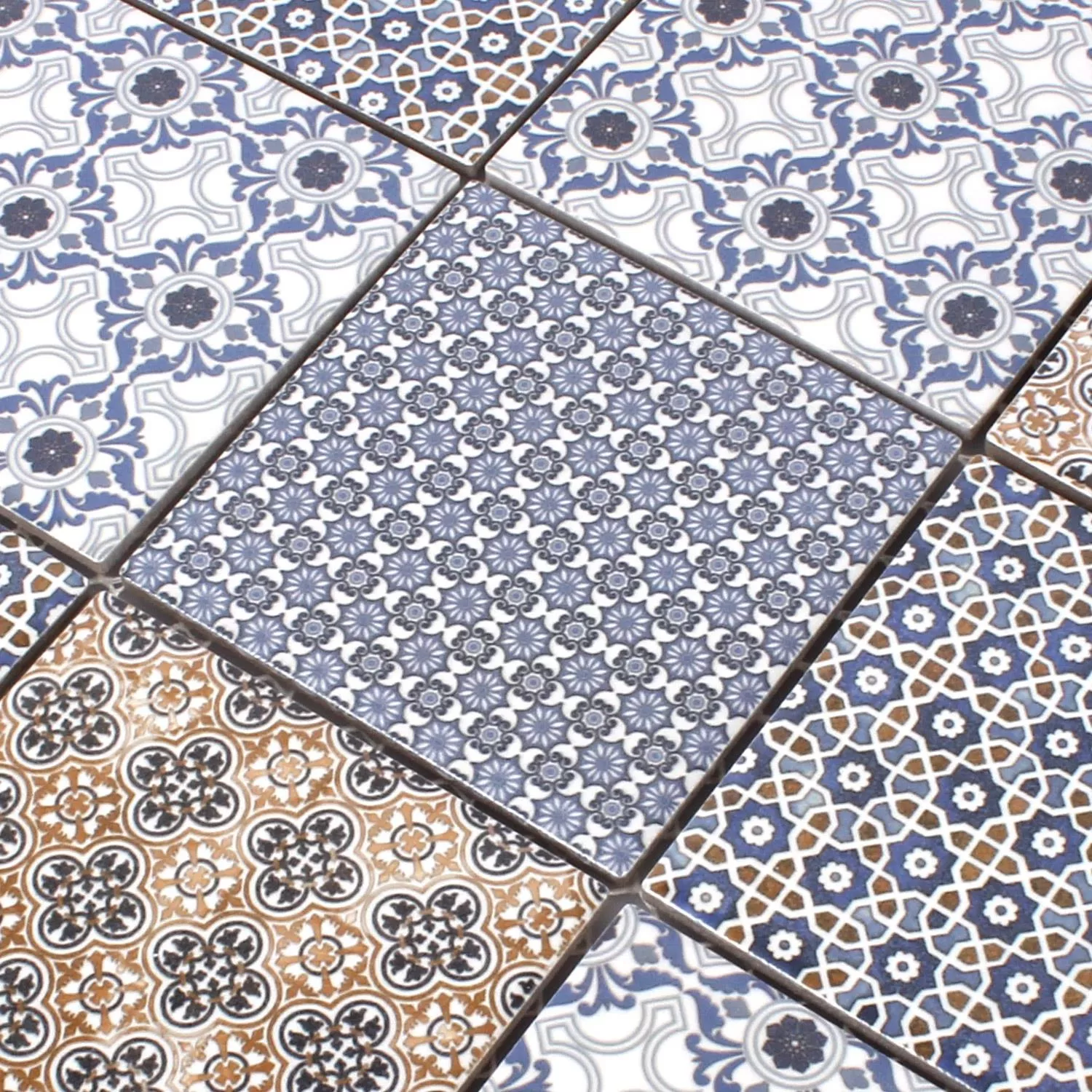 Cerâmica Azulejo Mosaico Daymion Óptica Retrô Azul Marrom 97