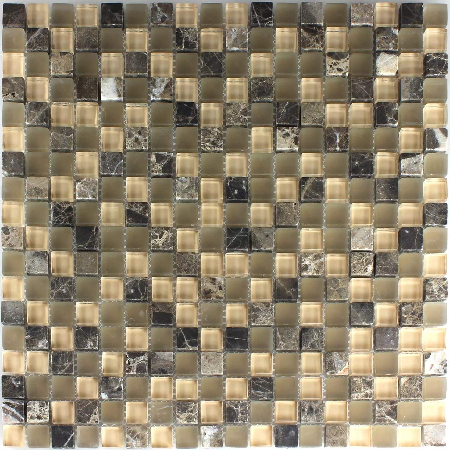 Azulejo Mosaico Vidro Mármore 15x15x8mm Marrom Bege Mix