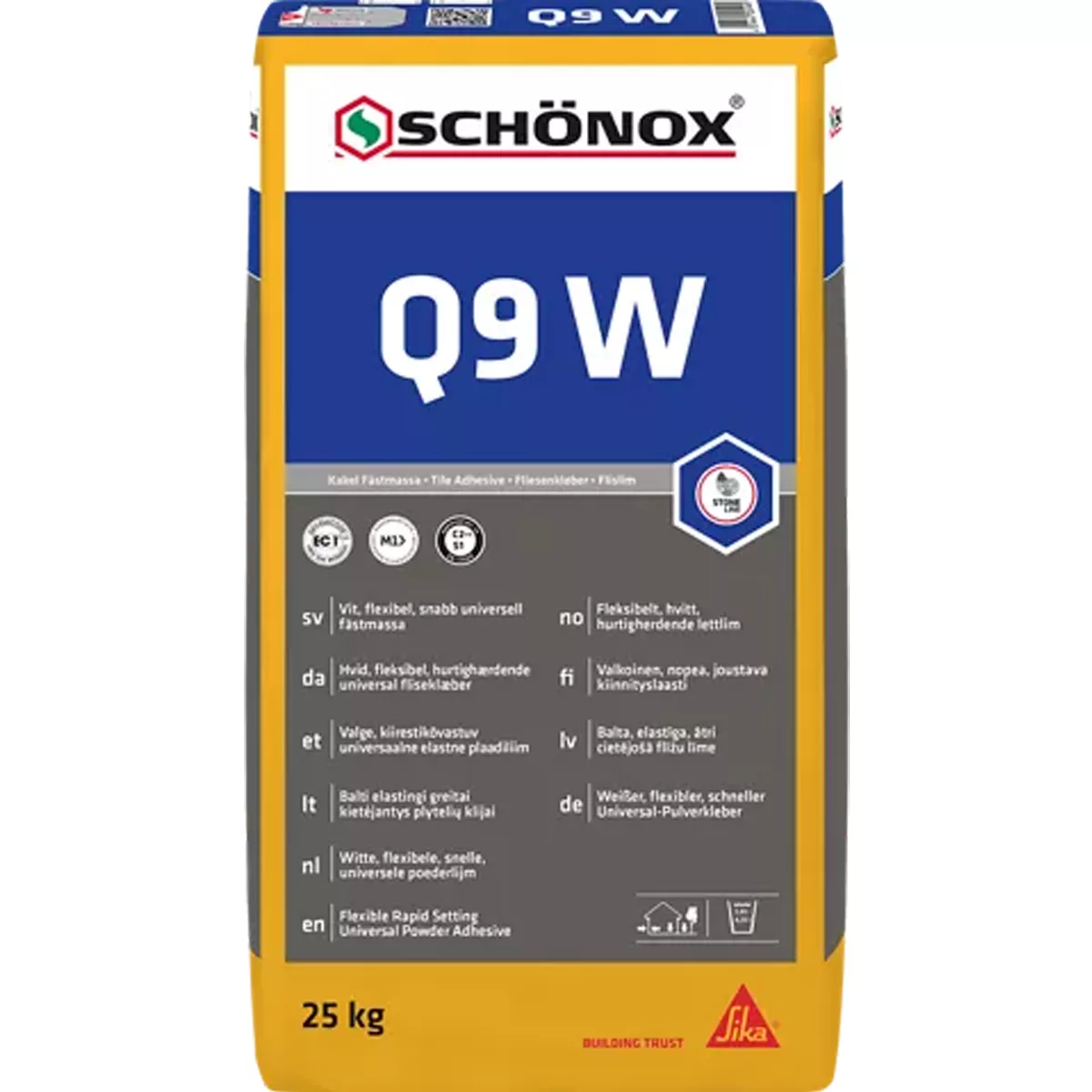 Adesivo para azulejos Schönox Q9 W Branco Flexível Universal Pó Adesivo 25 KG