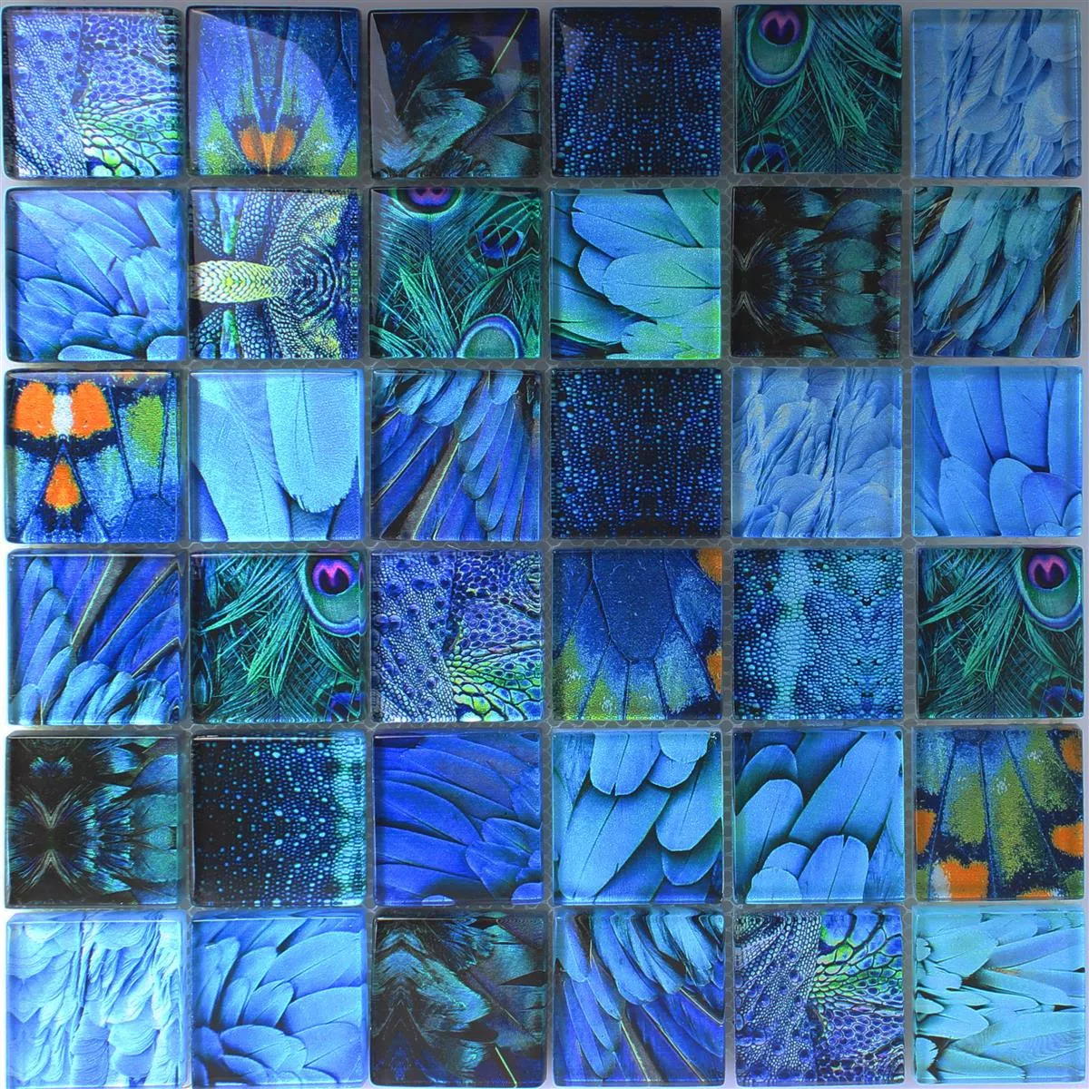 Padrão de Mosaico De Vidro Azulejos Peafowl Azul