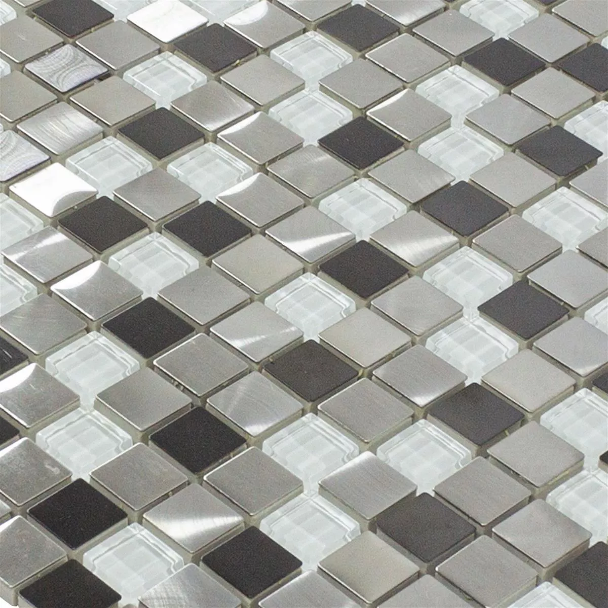 Padrão de Vidro Metal Aço Inoxidável Azulejo Mosaico Stella Branco Prata