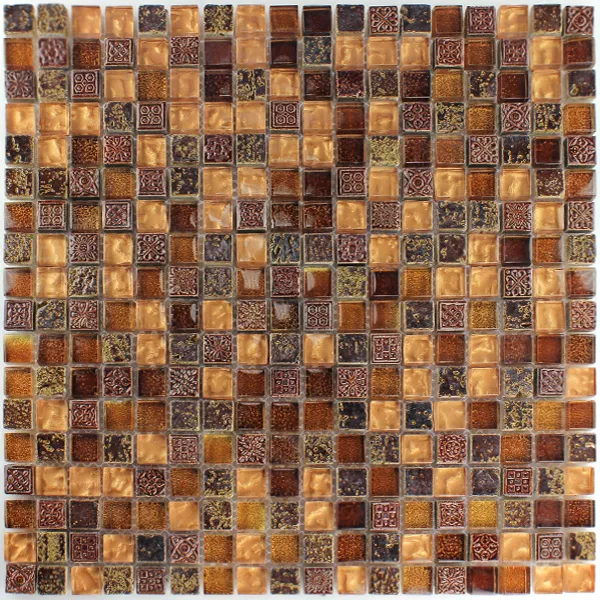 Padrão de Azulejo Mosaico Escimo Vidro Pedra Natural Mix Marrom Ouro