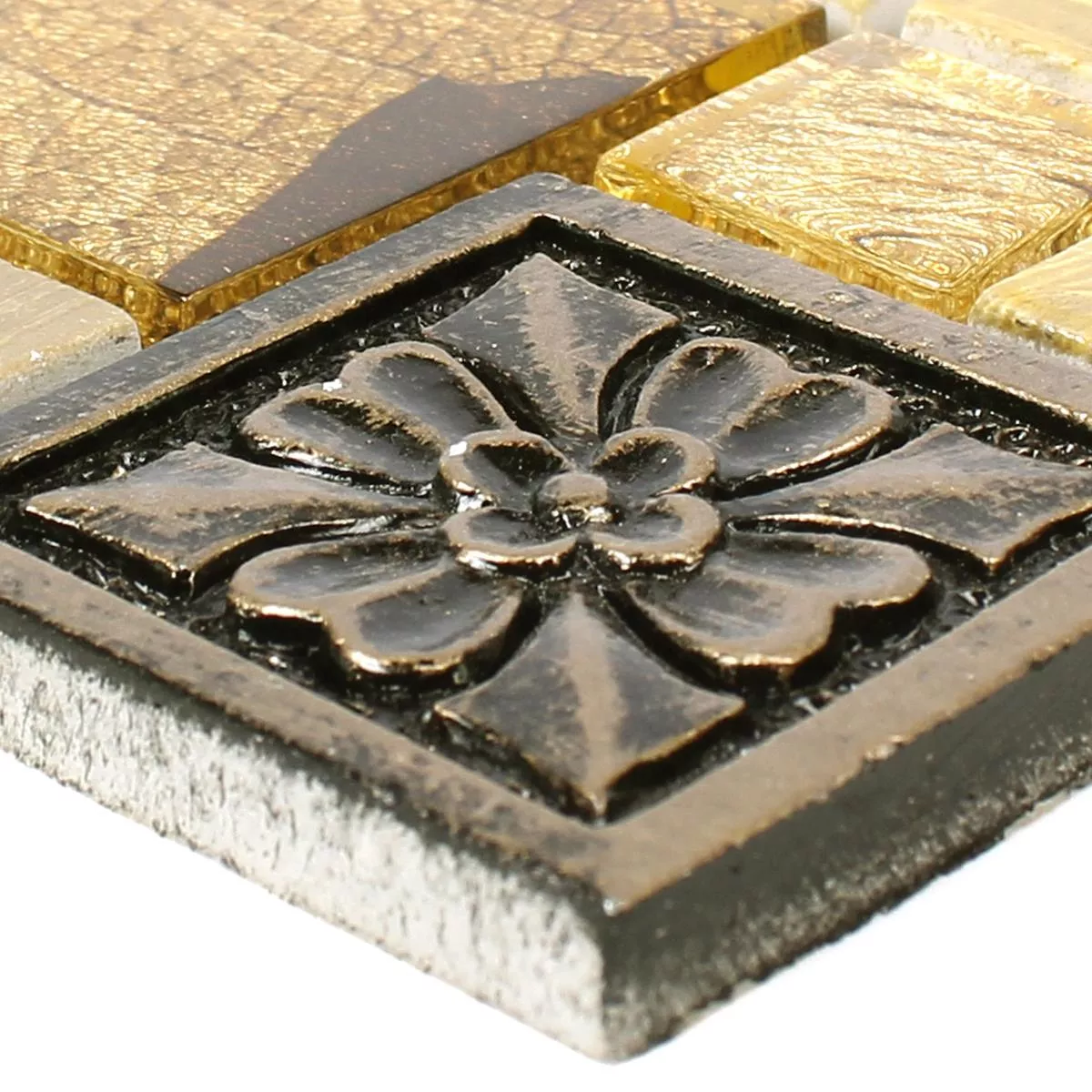 Padrão de Azulejo Mosaico Levanzo Vidro Resina Ornamento Mix Ouro