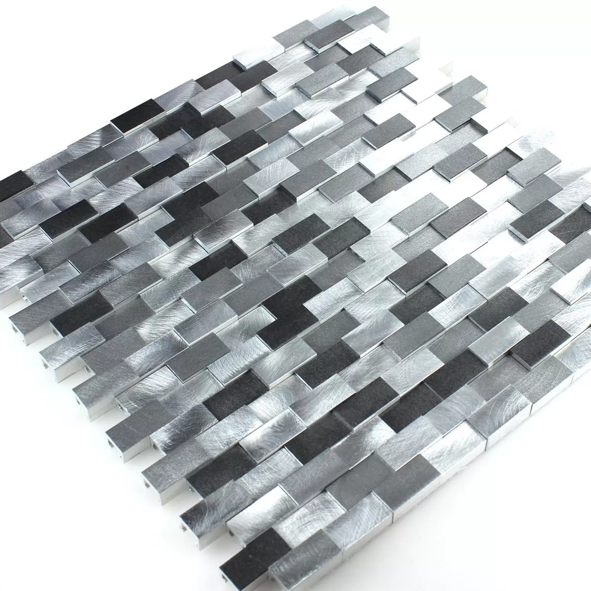 Azulejo Mosaico Alumínio Metal Langley 3D Preto Cinza