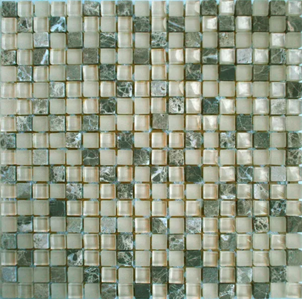 Azulejo Mosaico Vidro Mármore 15x15x8mm Bege Mix