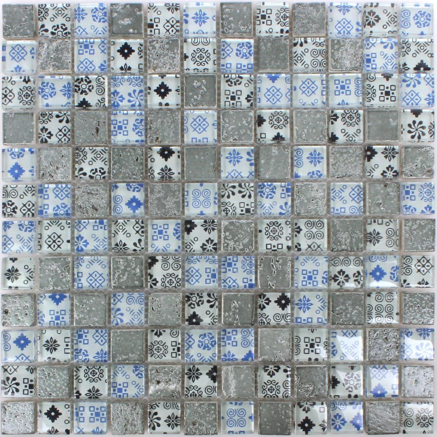 Azulejo Mosaico Resina Vidro Belmont Azul Prata