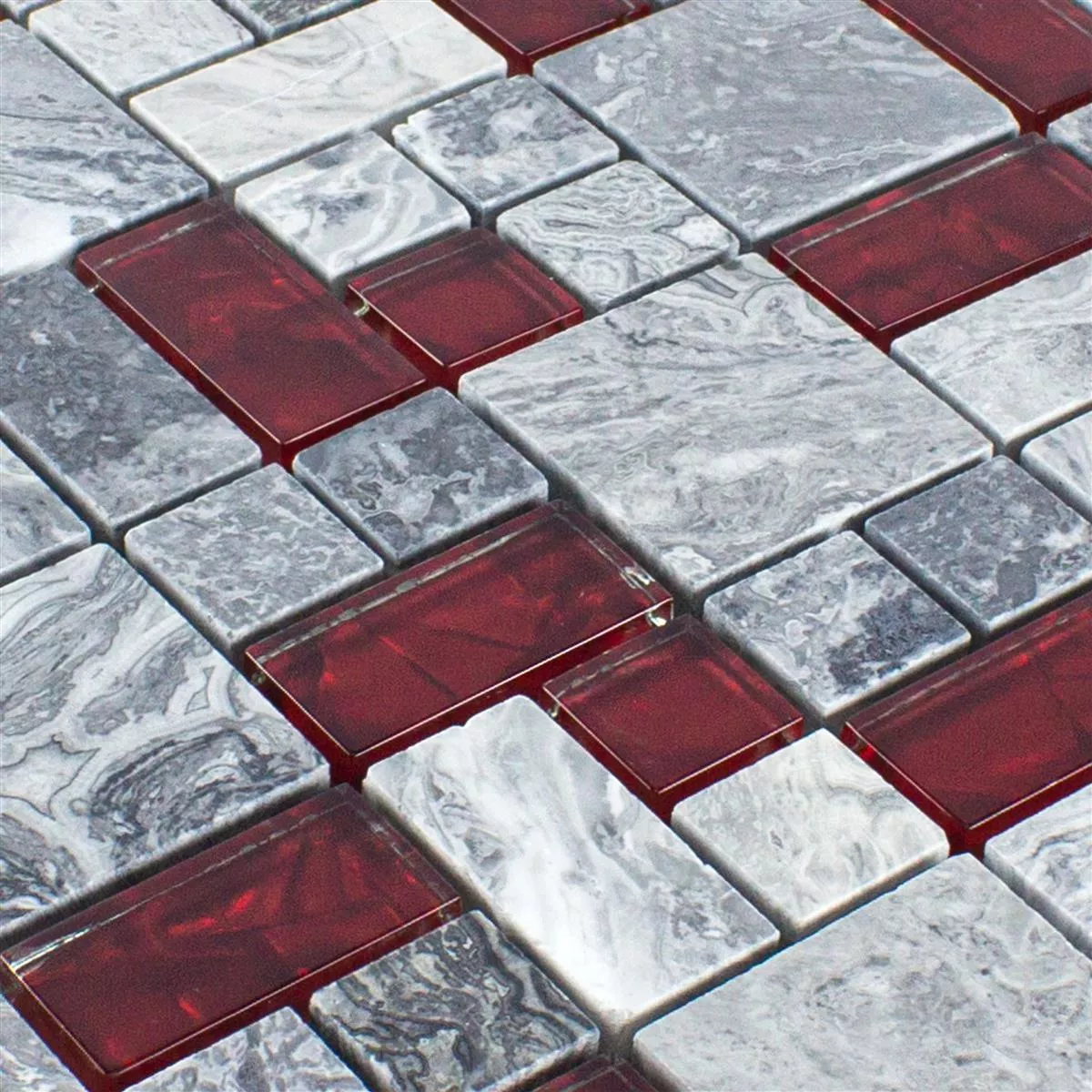 Mosaico de Pedra Natural de Vidro Azulejos Cinza Sinop Vermelho 2 Mix