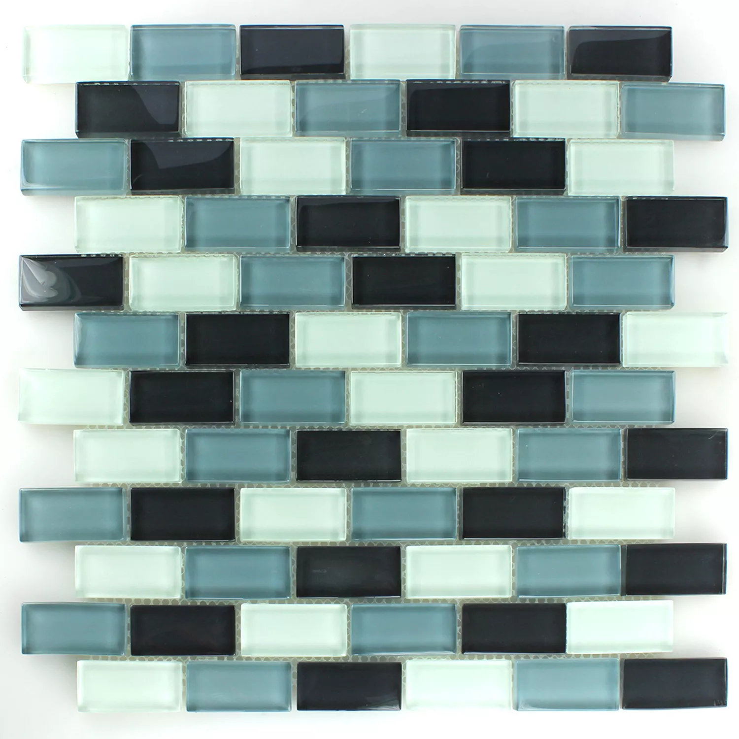 Azulejo Mosaico Vidro Cristal Brick Cinza Mix