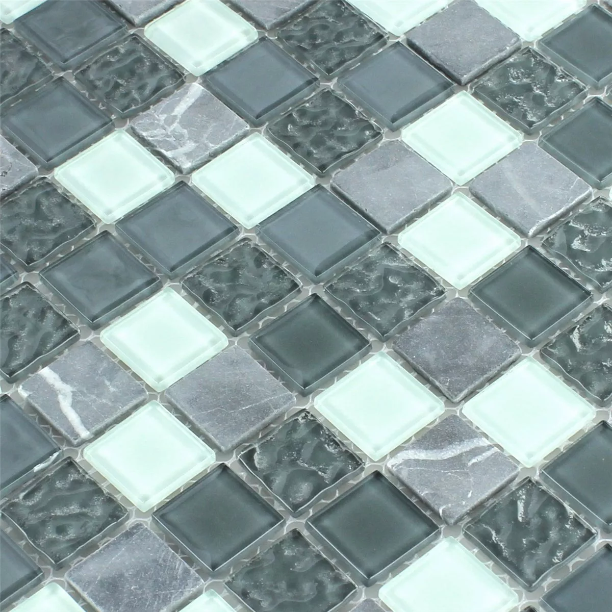 Azulejo Mosaico Vidro Mármore Cinza 25x25x4mm