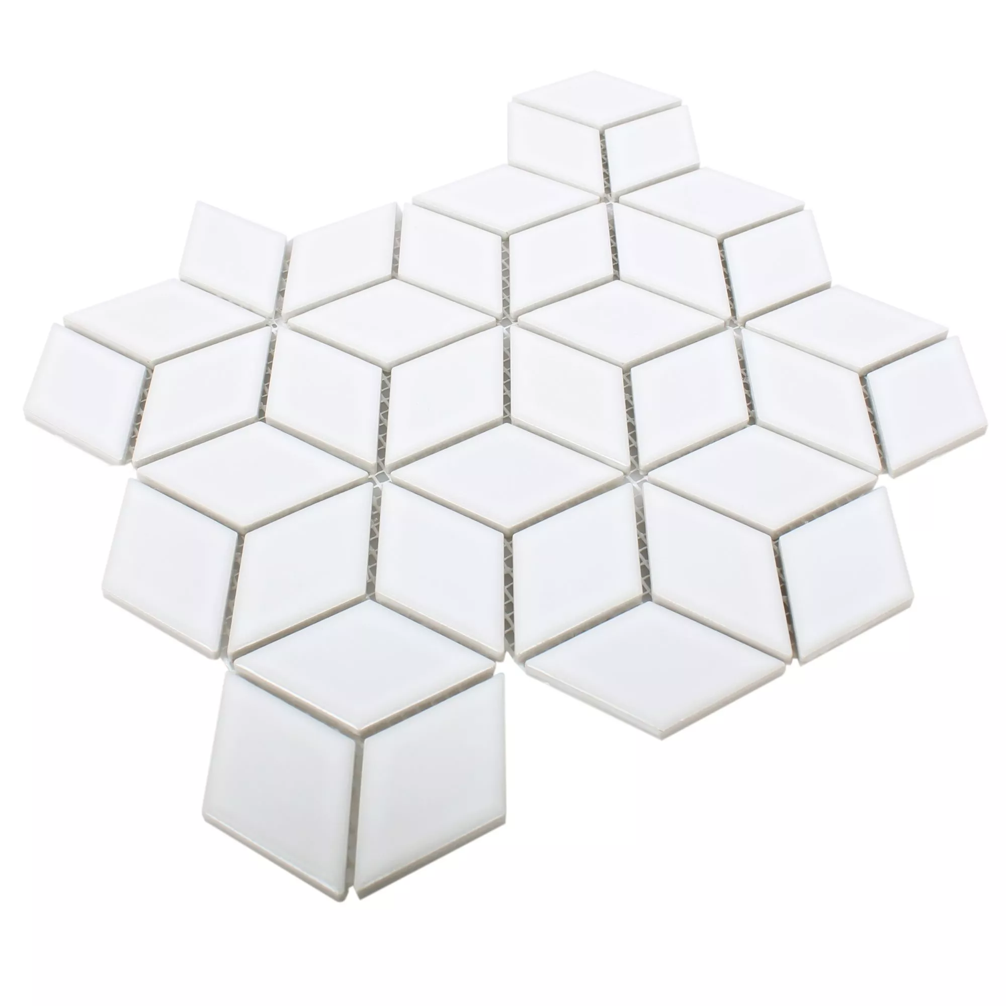 Padrão de Cerâmica Azulejo Mosaico Cavalier 3D Dados Branco Brilhante