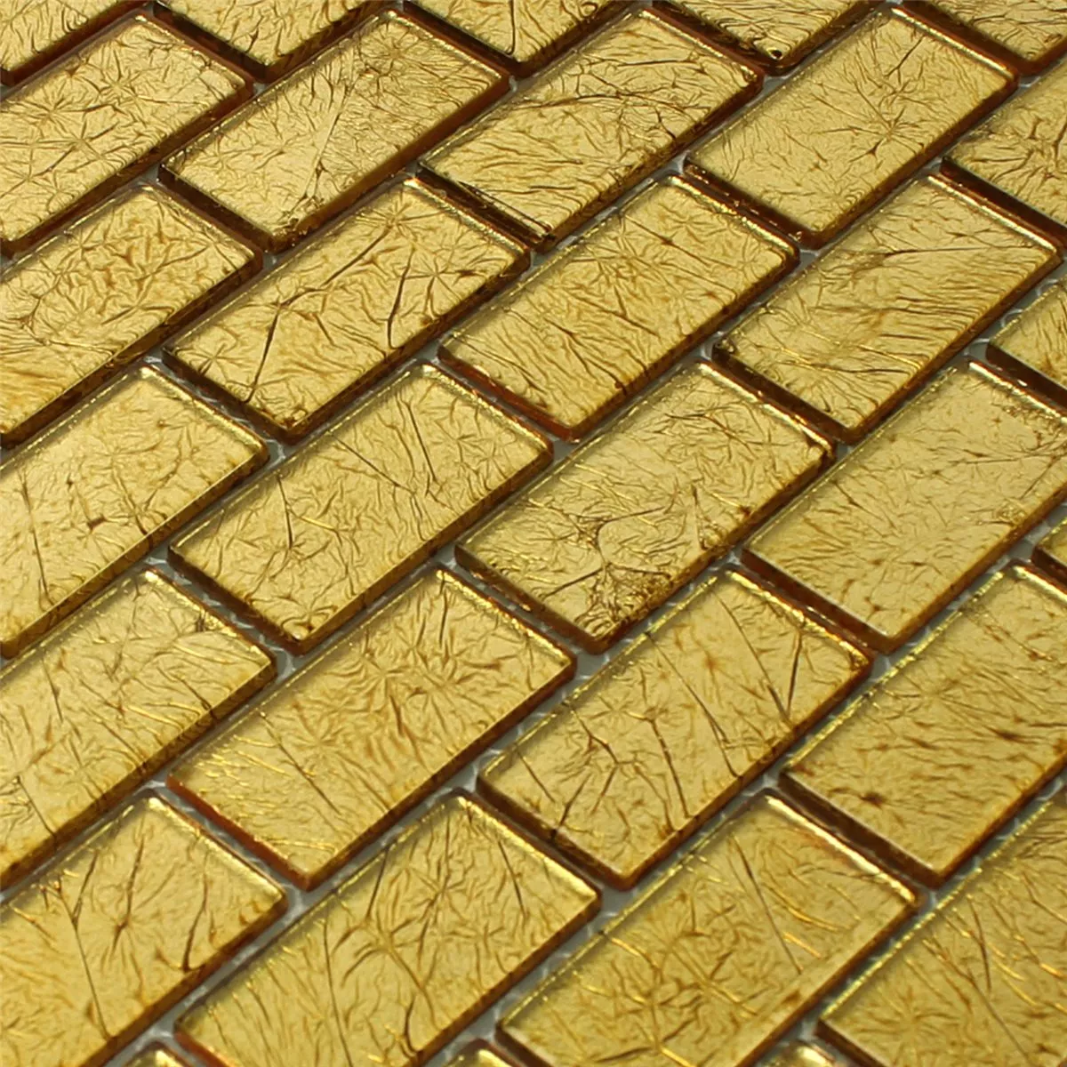 Azulejo Mosaico Vidro Brick Cristal Ouro Estruturada