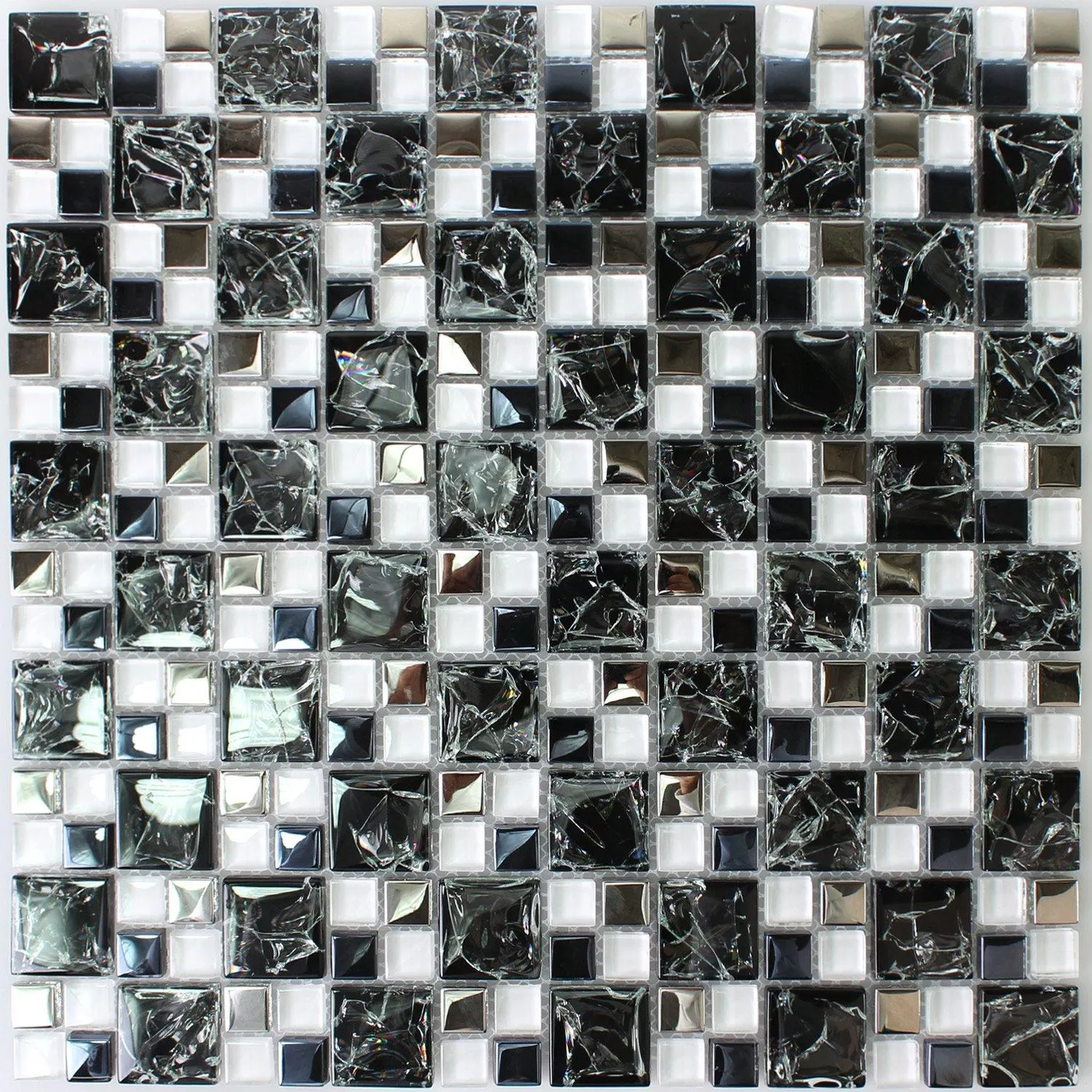 Padrão de Azulejo Mosaico Vidro Aço Inoxidável Preto Prata Quebrado