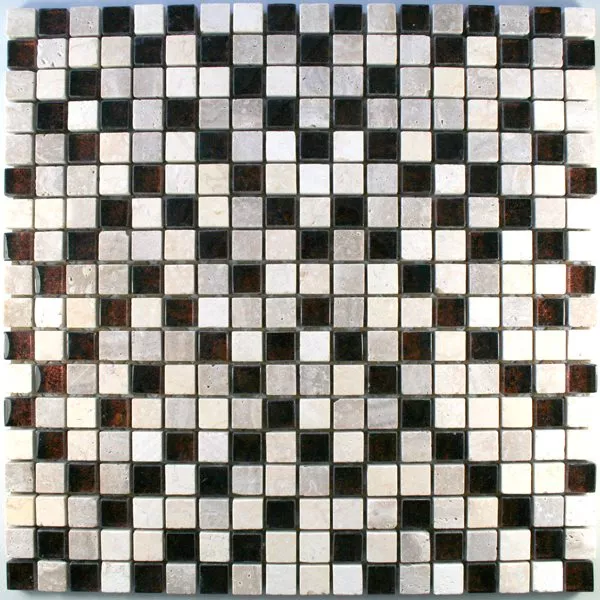 Azulejo Mosaico Vidro Mármore Metal 15x15x8mm Bege