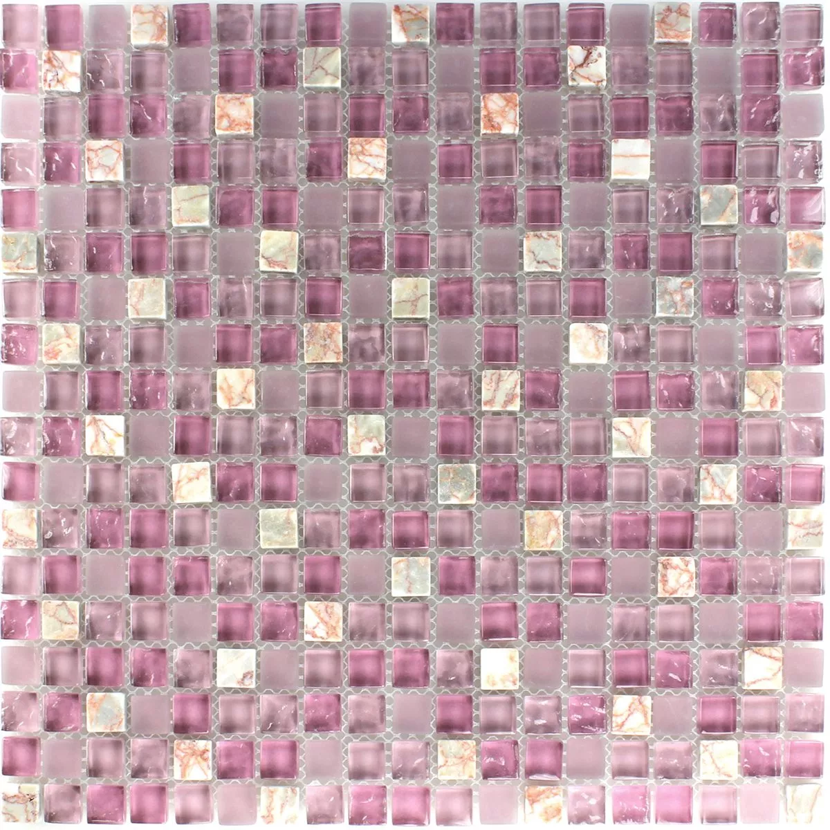 Azulejo Mosaico Vidro Mármore Rosa Mix 15x15x8mm