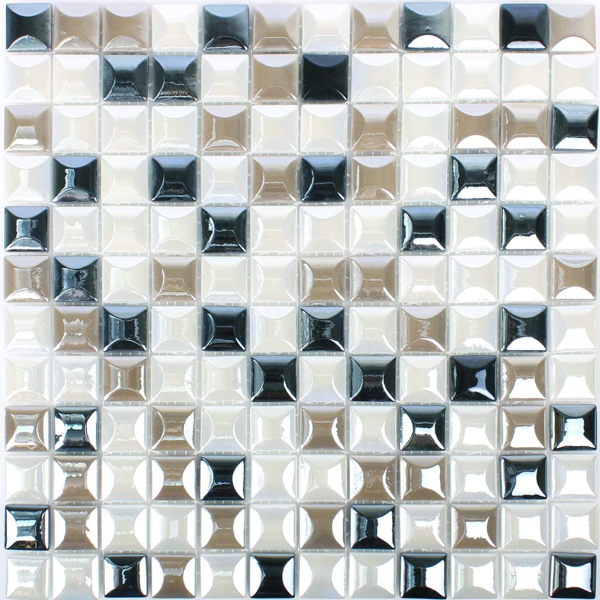 Mosaico De Vidro Azulejos Monrovia Coffee Branco Preto 3D Metallic