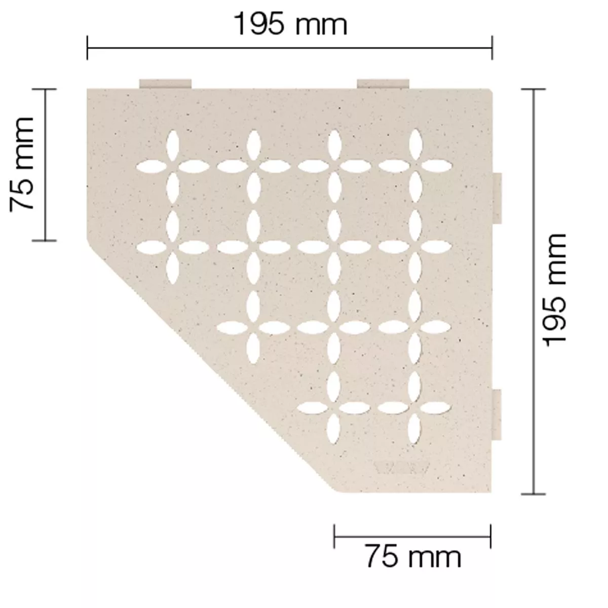 Prateleira de parede para chuveiro Schlüter 5 cantos 19,5x19,5cm floral marfim