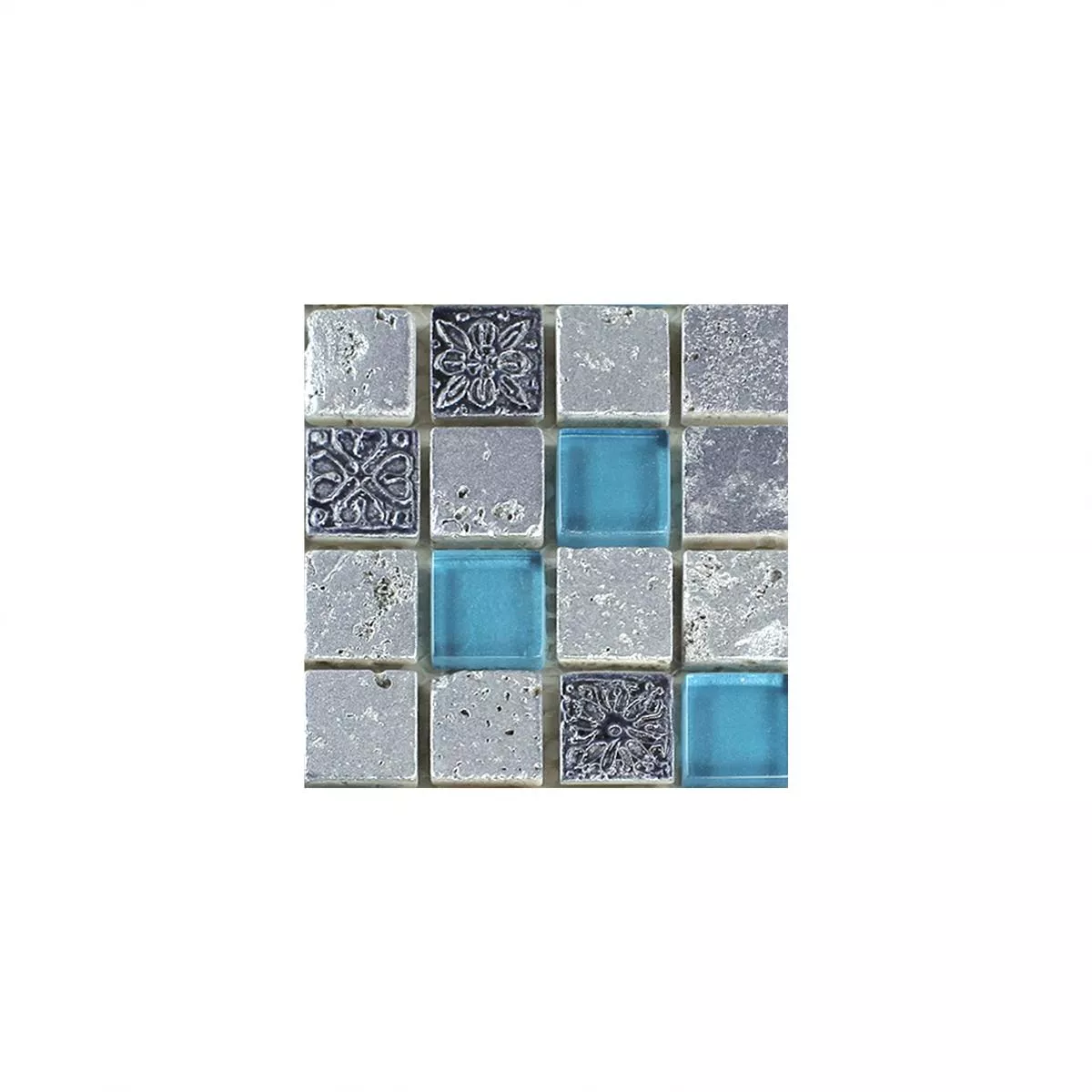 Padrão de Azulejo Mosaico Vidro Resina Pedra Mix Azul Prata