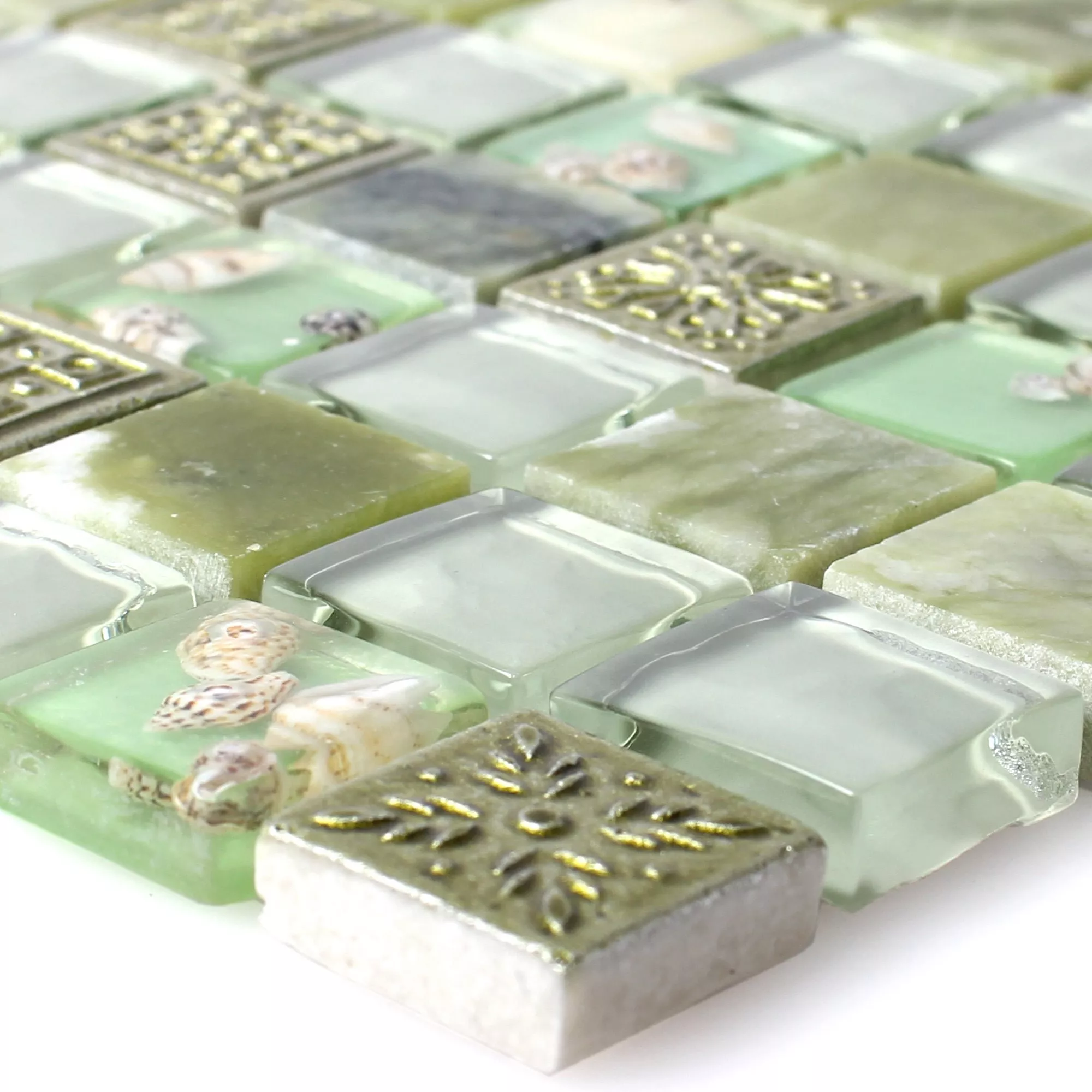 Mosaico De Vidro Ladrilhos De Pedra Natural Tatvan Concha Verde