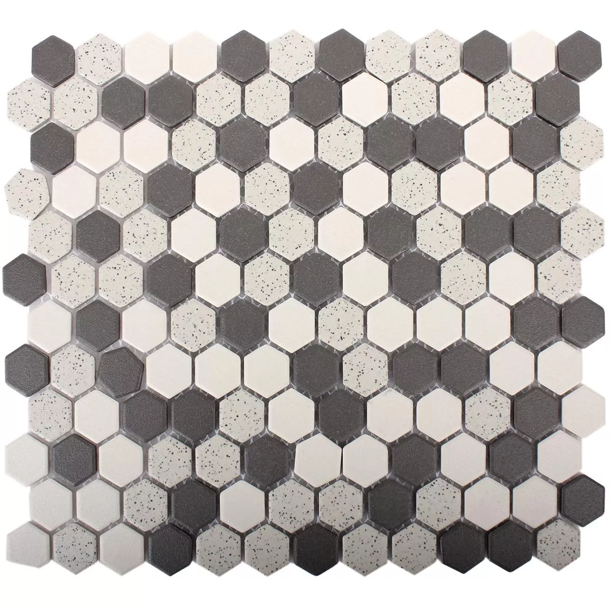 Padrão de Cerâmica Azulejo Mosaico Monforte Hexágono Preto Cinza