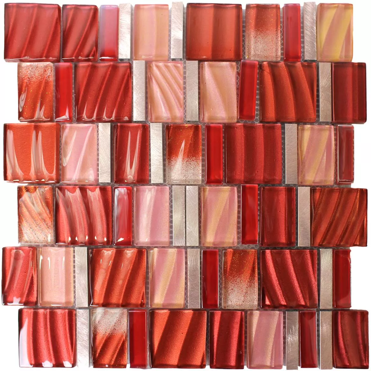 Padrão de Azulejo Mosaico Vidro Alumínio Vermelho Cobre Mix