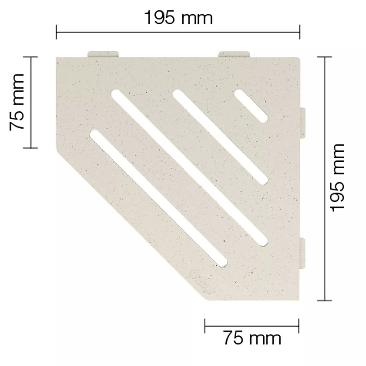 Prateleira de parede para chuveiro Schlüter 5 cantos 19,5x19,5cm onda marfim