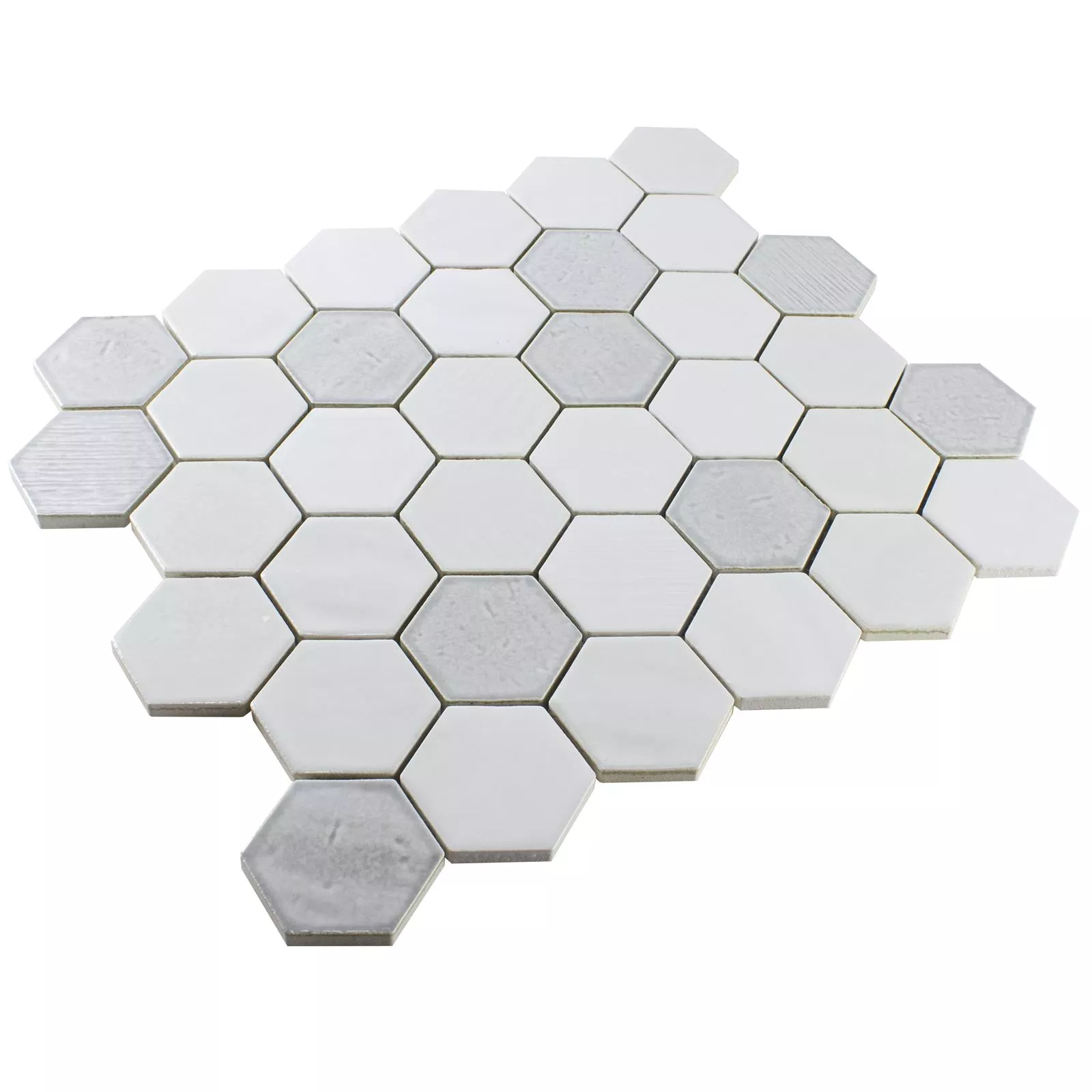 Padrão de Cerâmica Azulejo Mosaico Roseburg Hexágono Brilhante Branco