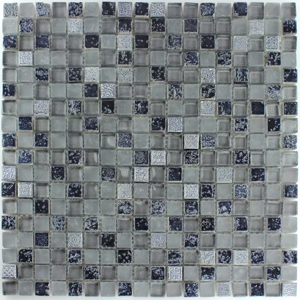 Azulejo Mosaico Escimo Vidro Pedra Natural Mix Grey Black